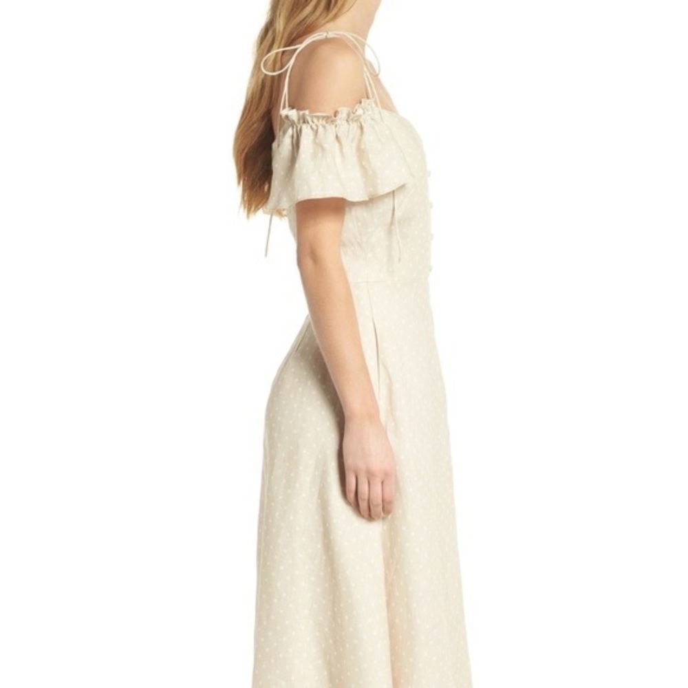 Colleen beige polka dot off-the-shoulder dress - Picture 6 of 8
